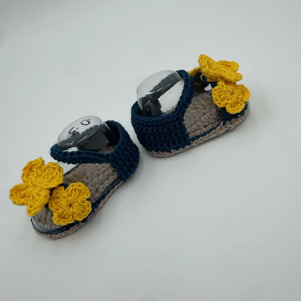 Handmade Crochet Baby Sandals - Yellow and Blue